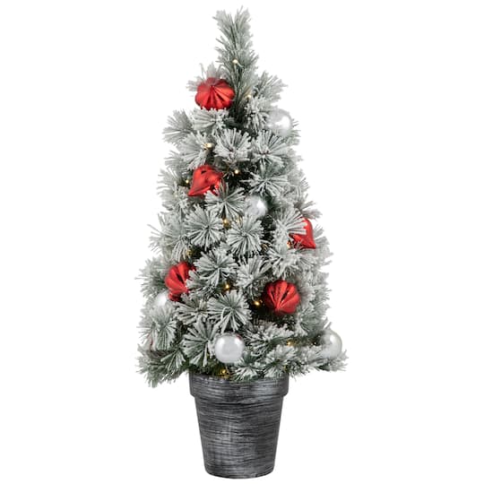 2Ft Pre-Lit Potted Snowy Bristle Pine Artificial Christmas Tree, Warm White LED Lights By Northlight in Green | 2 ft | Michaels®